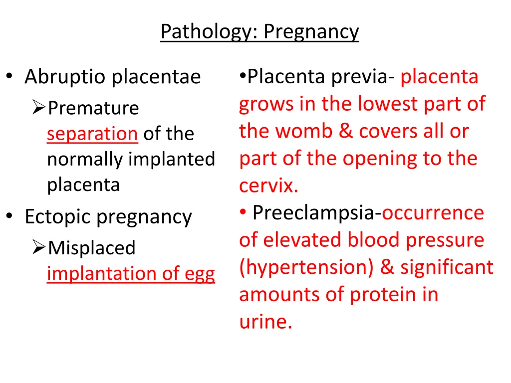 pathology pregnancy
