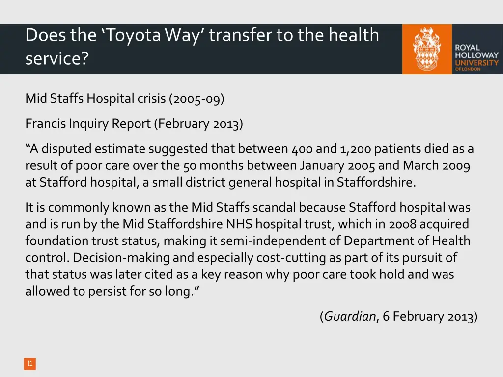 does the toyota way transfer to the health service