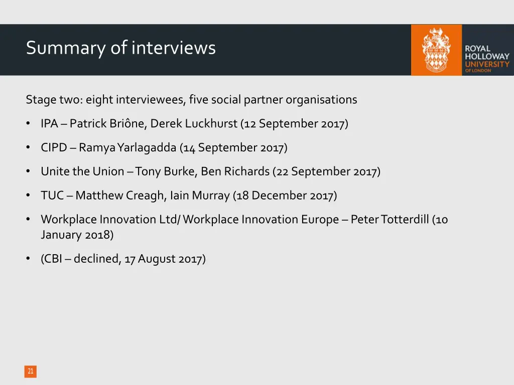 summary of interviews