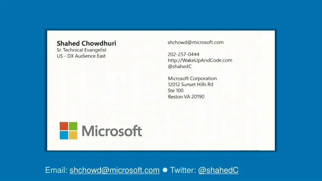 email shchowd@microsoft com twitter @shahedc