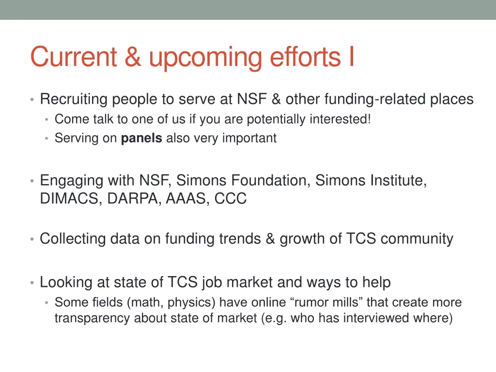 current upcoming efforts i