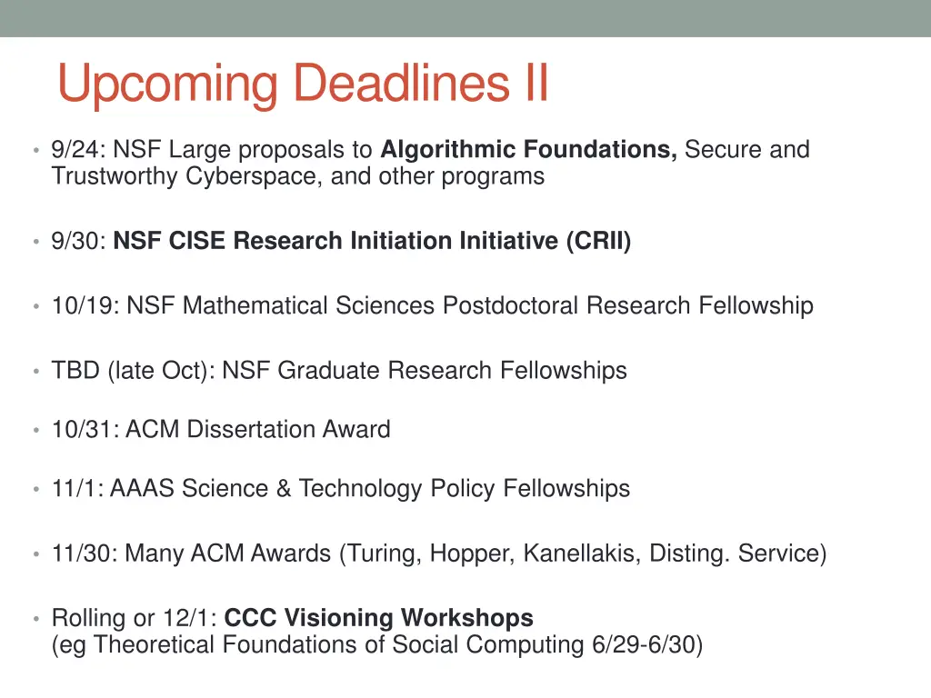 upcoming deadlines ii