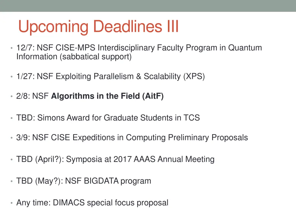 upcoming deadlines iii