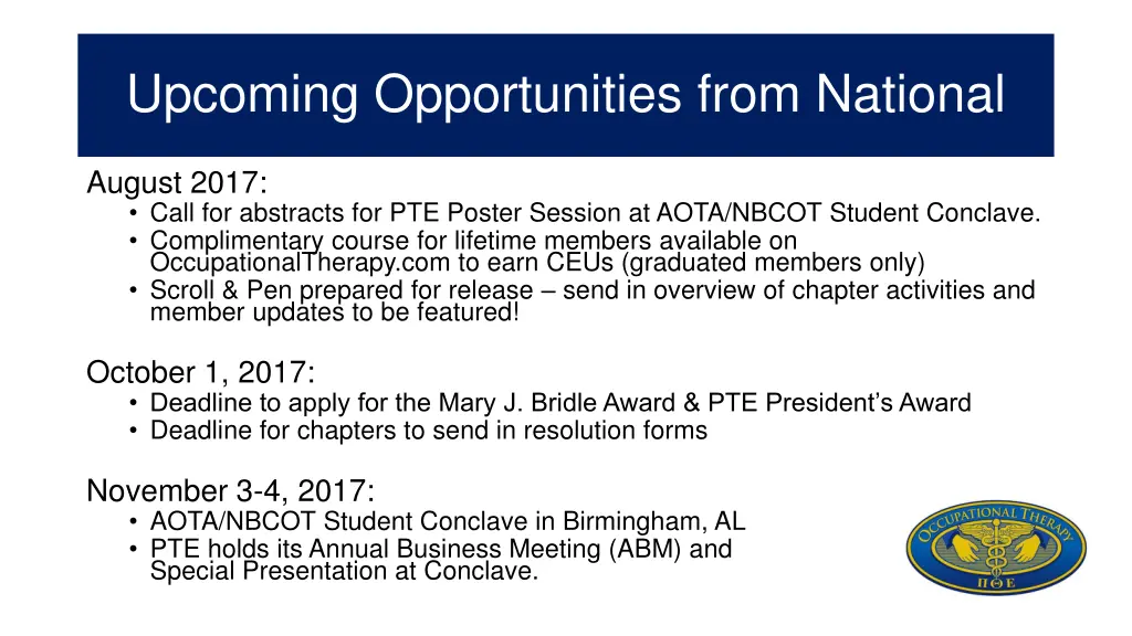 upcoming opportunities from national