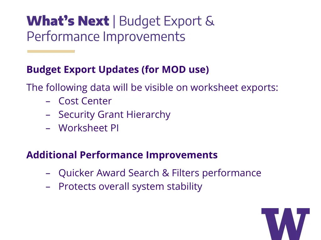 what s next budget export performance improvements
