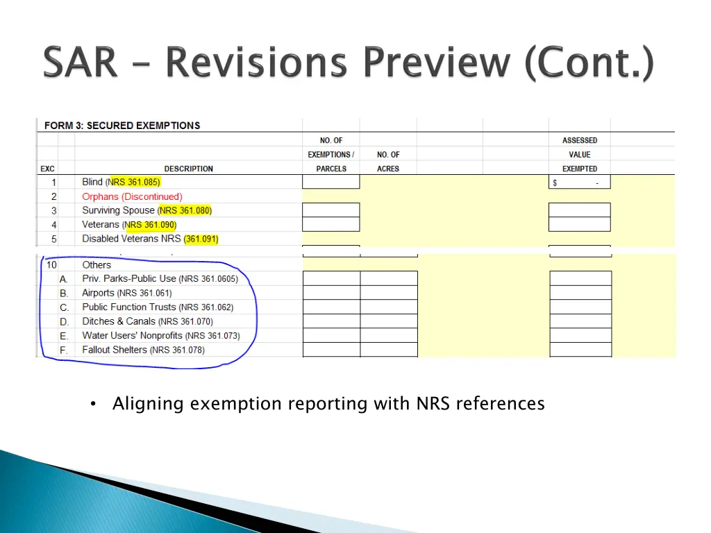 aligning exemption reporting with nrs references