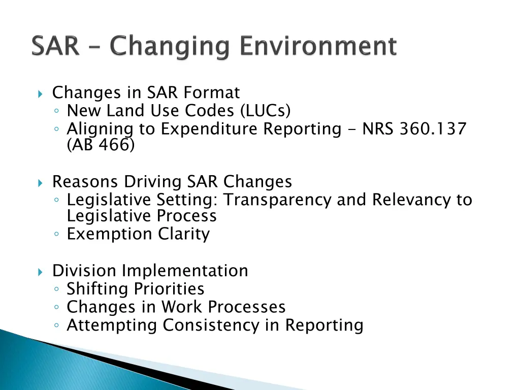 changes in sar format new land use codes lucs