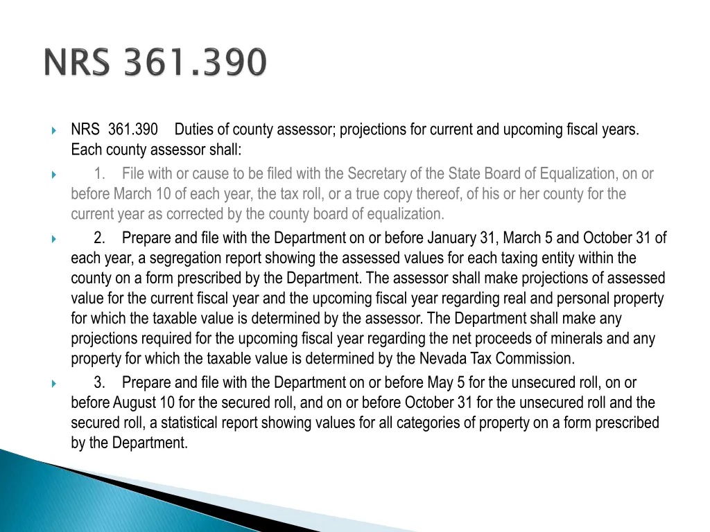 nrs 361 390 each county assessor shall 1 file