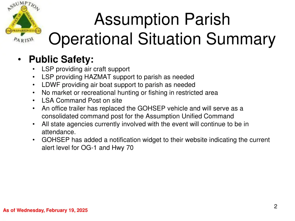 assumption parish operational situation summary 1