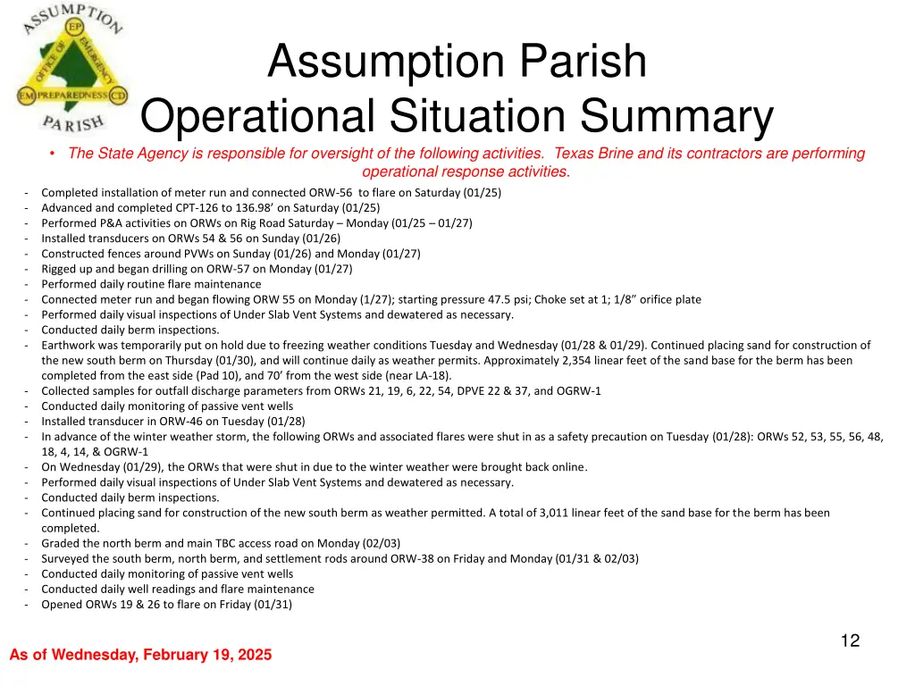 assumption parish operational situation summary 11
