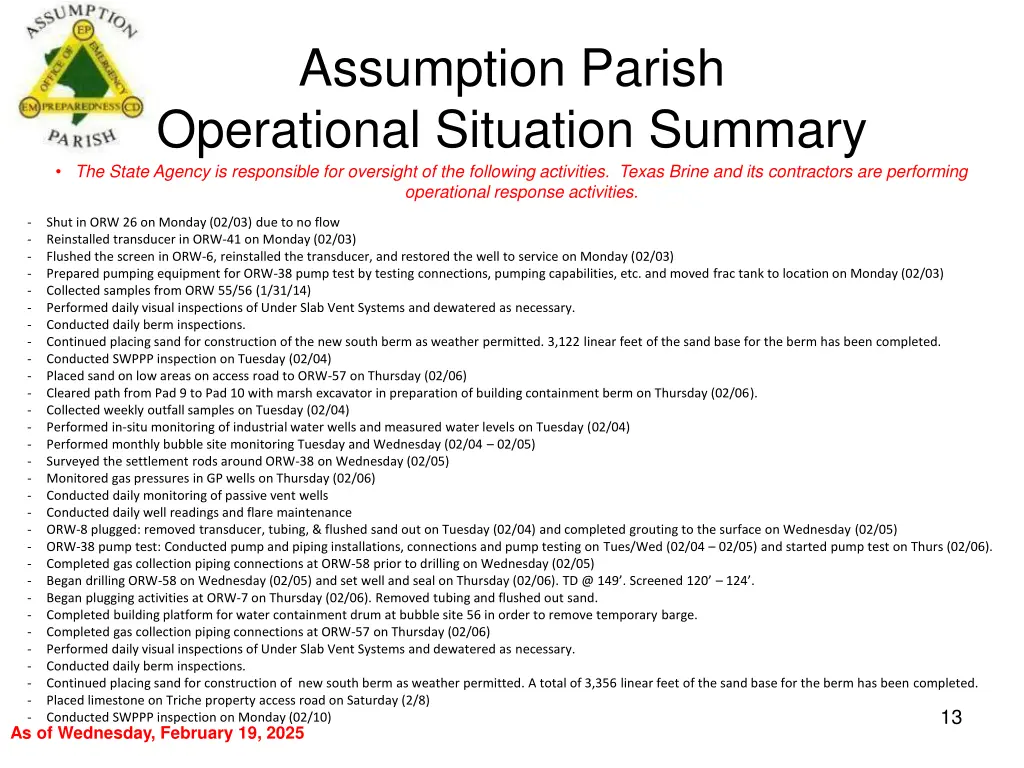 assumption parish operational situation summary 12