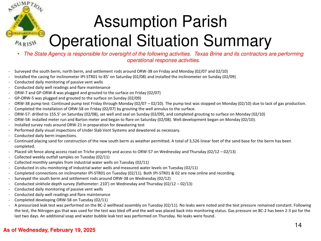 assumption parish operational situation summary 13
