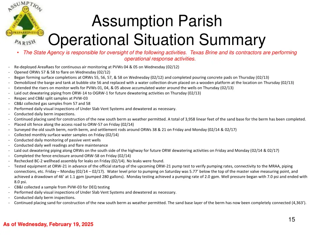 assumption parish operational situation summary 14