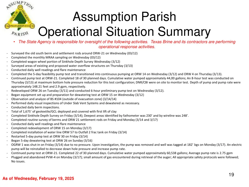 assumption parish operational situation summary 18