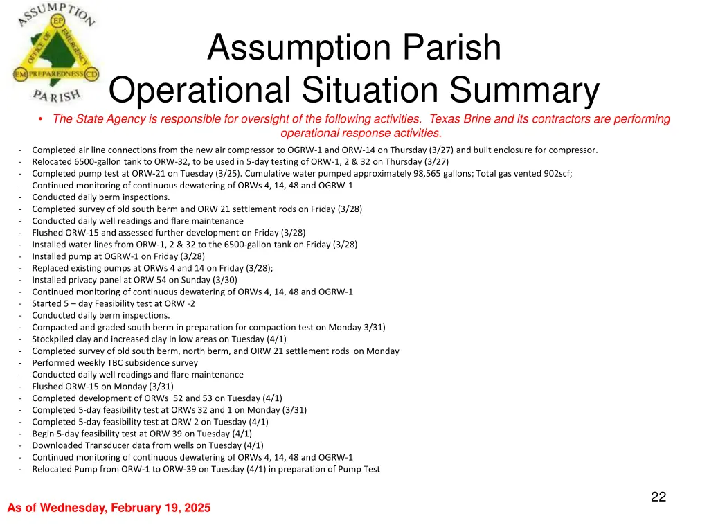 assumption parish operational situation summary 21