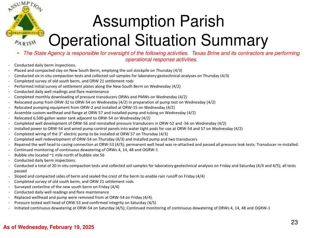 assumption parish operational situation summary 22