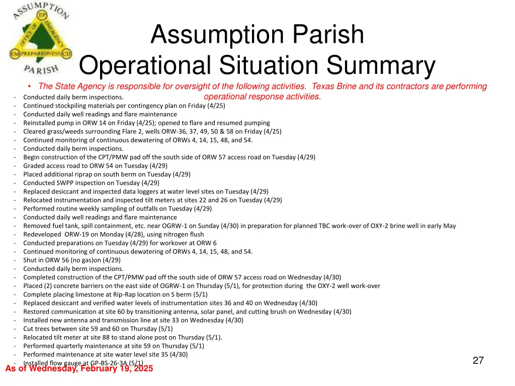 assumption parish operational situation summary 26