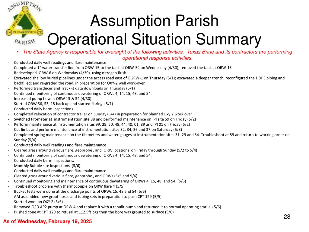 assumption parish operational situation summary 27