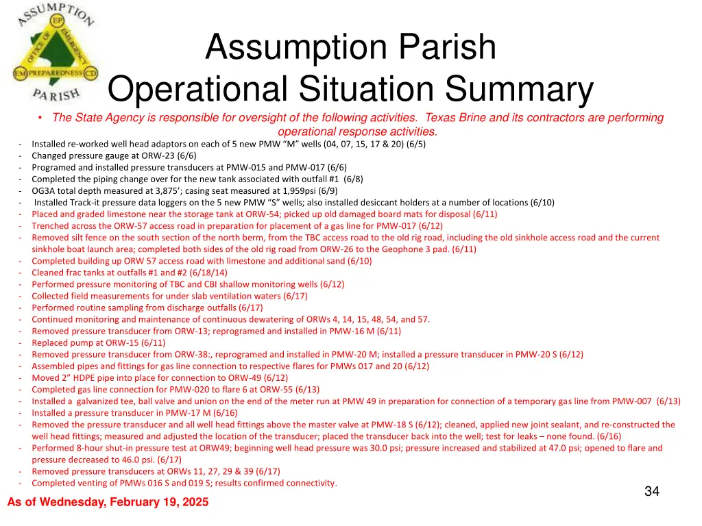 assumption parish operational situation summary 33