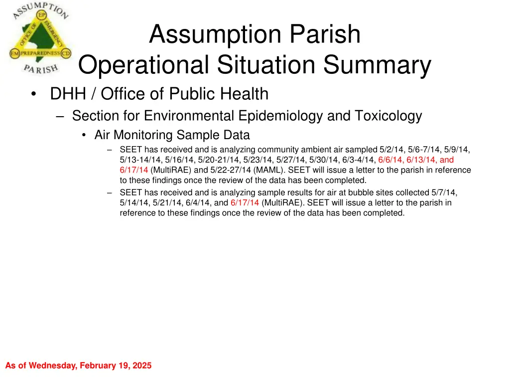 assumption parish operational situation summary 34