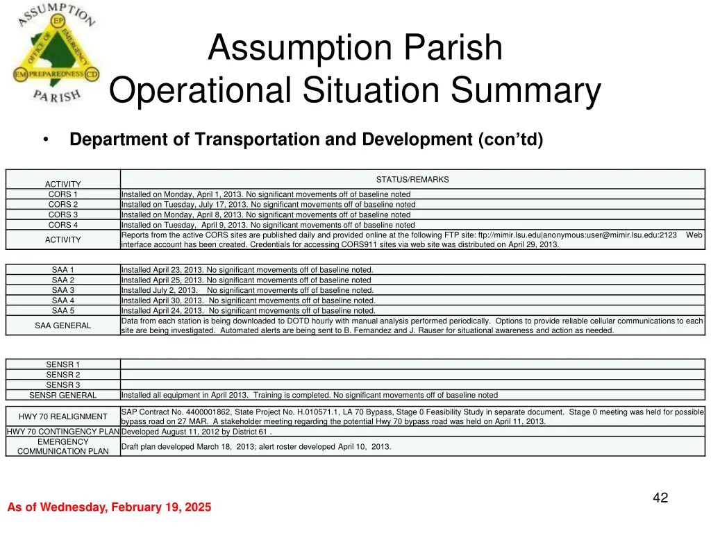 assumption parish operational situation summary 40