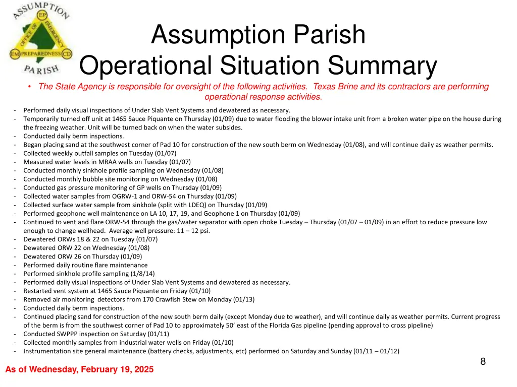 assumption parish operational situation summary 7