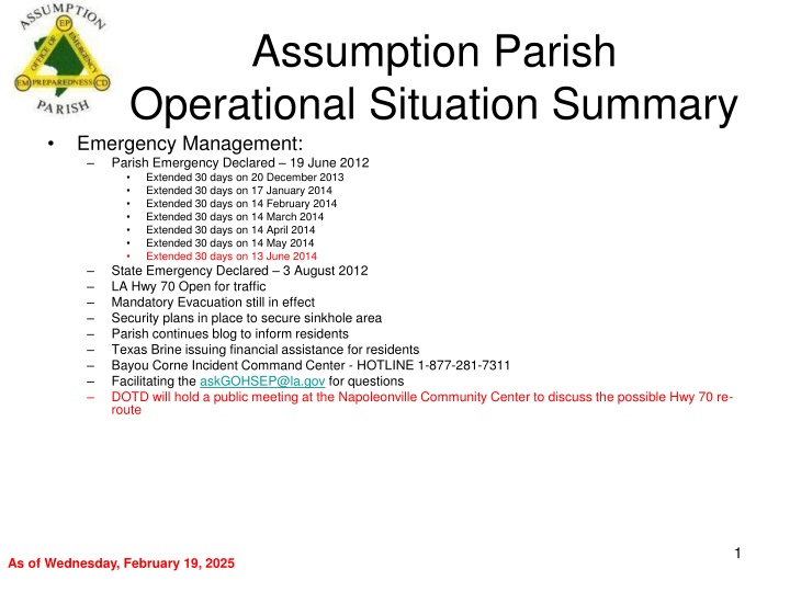 assumption parish operational situation summary