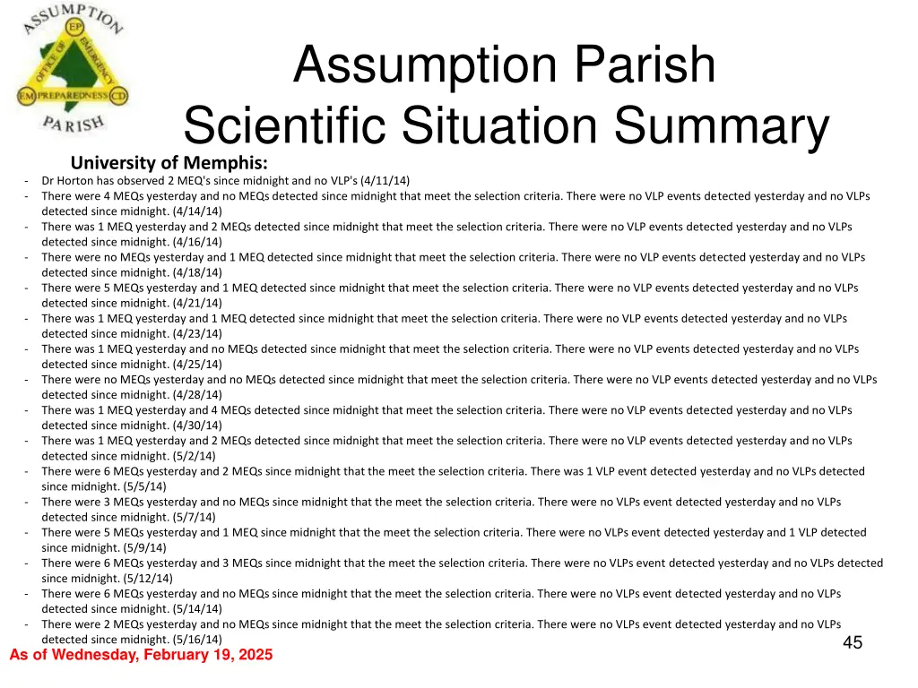 assumption parish scientific situation summary 2