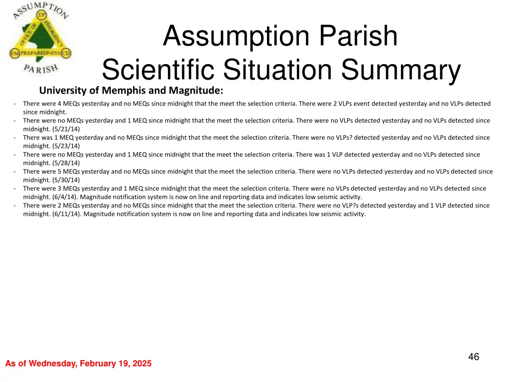 assumption parish scientific situation summary 3