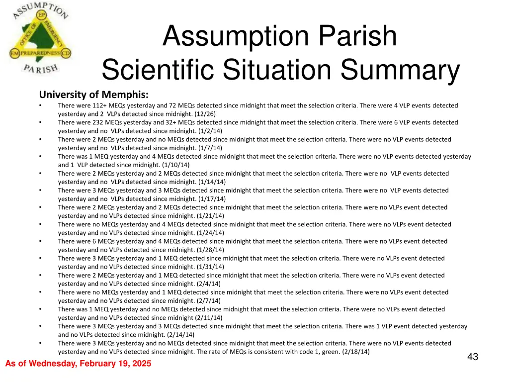 assumption parish scientific situation summary