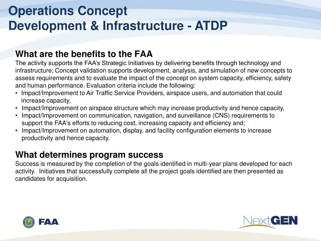 operations concept development infrastructure atdp 2