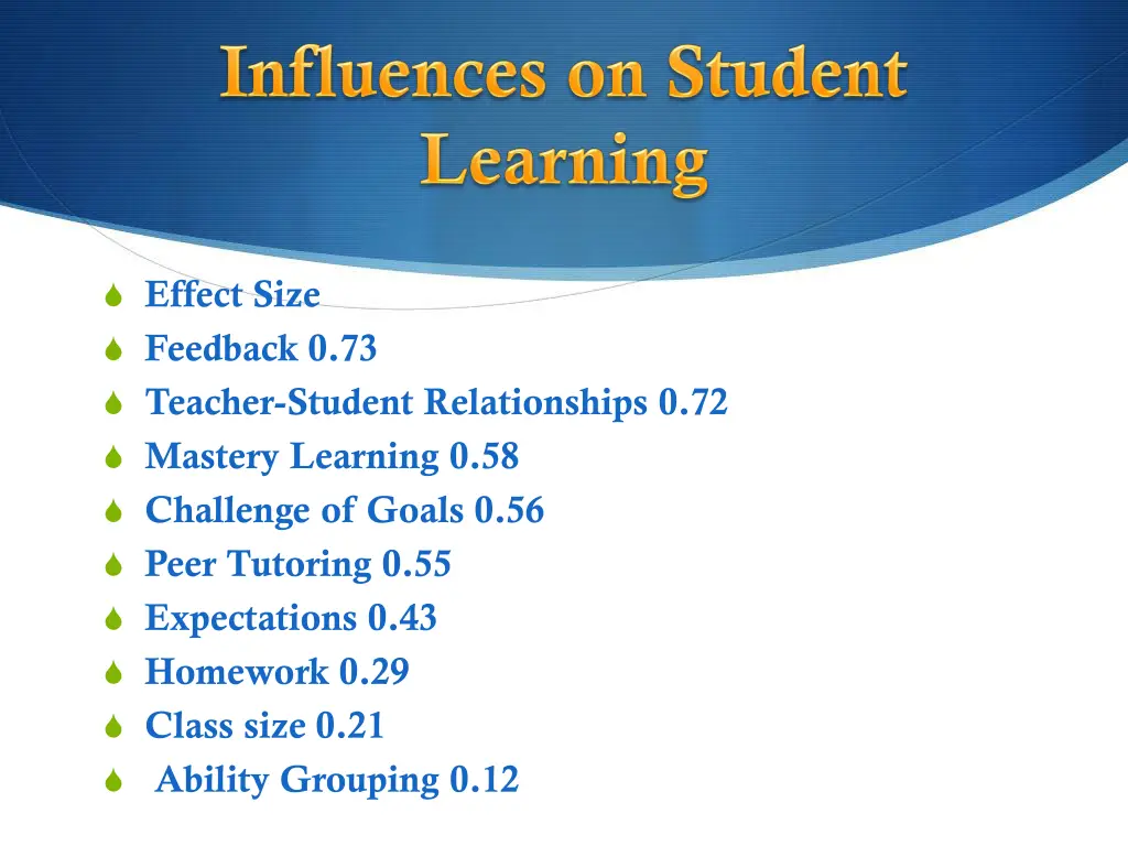 effect size feedback 0 73 teacher student