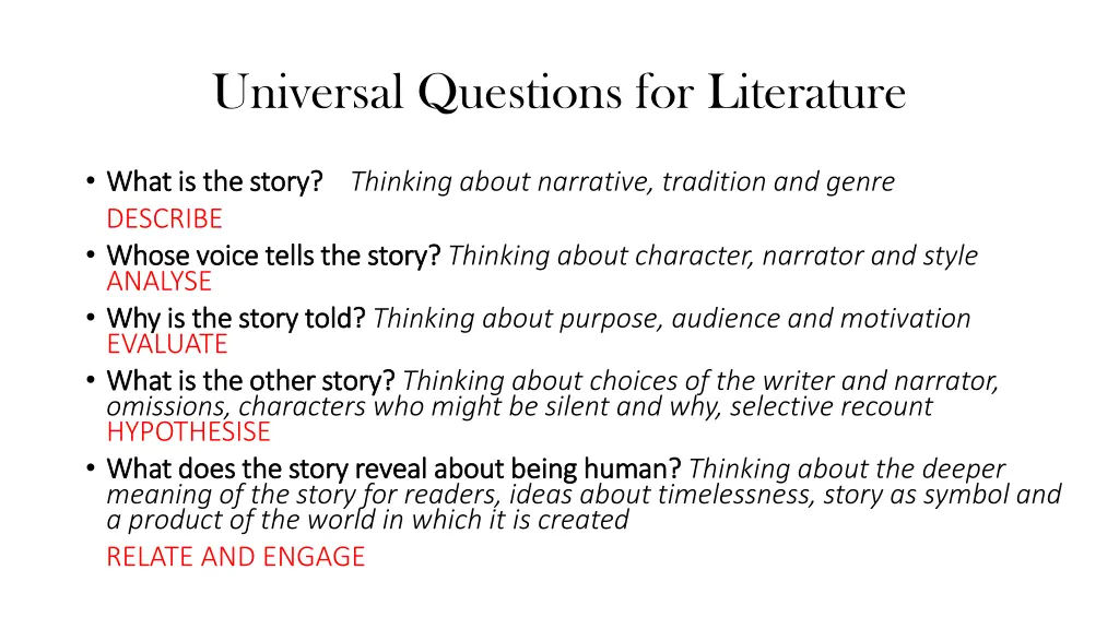 universal questions for literature