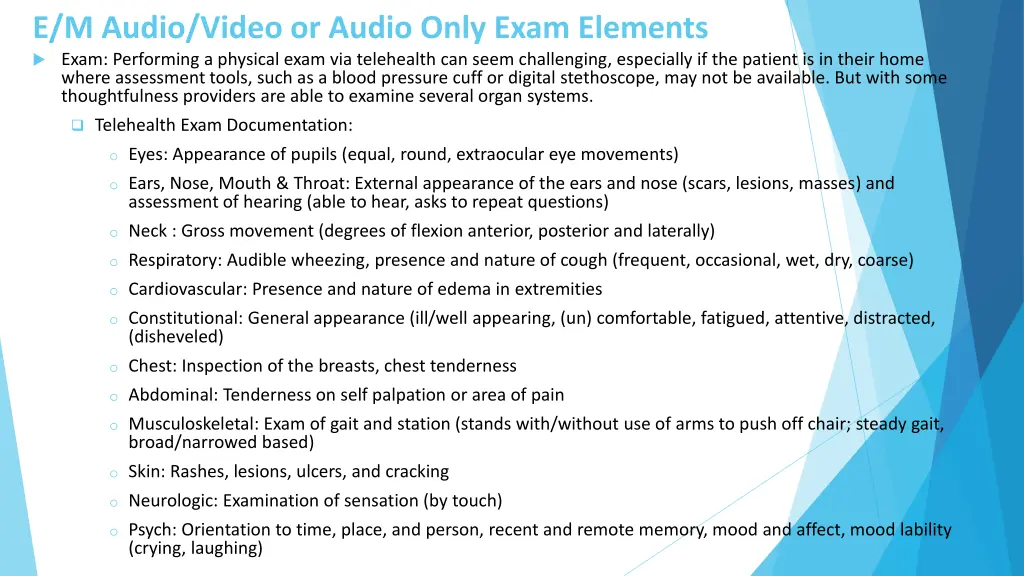 e m audio video or audio only exam elements exam