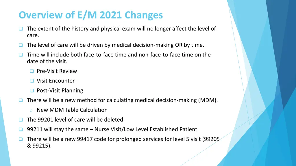 overview of e m 2021 changes