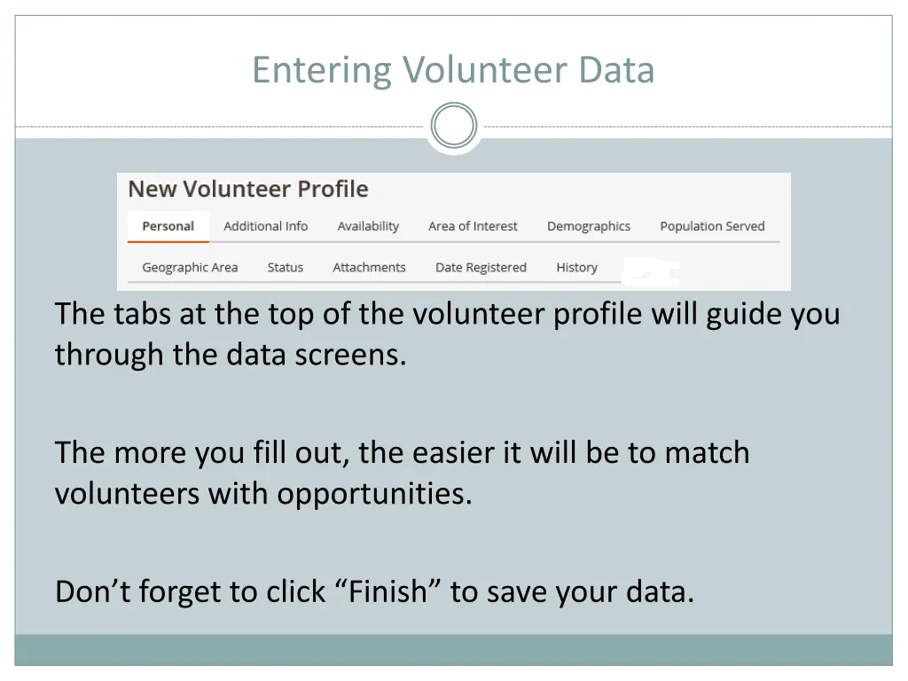 entering volunteer data