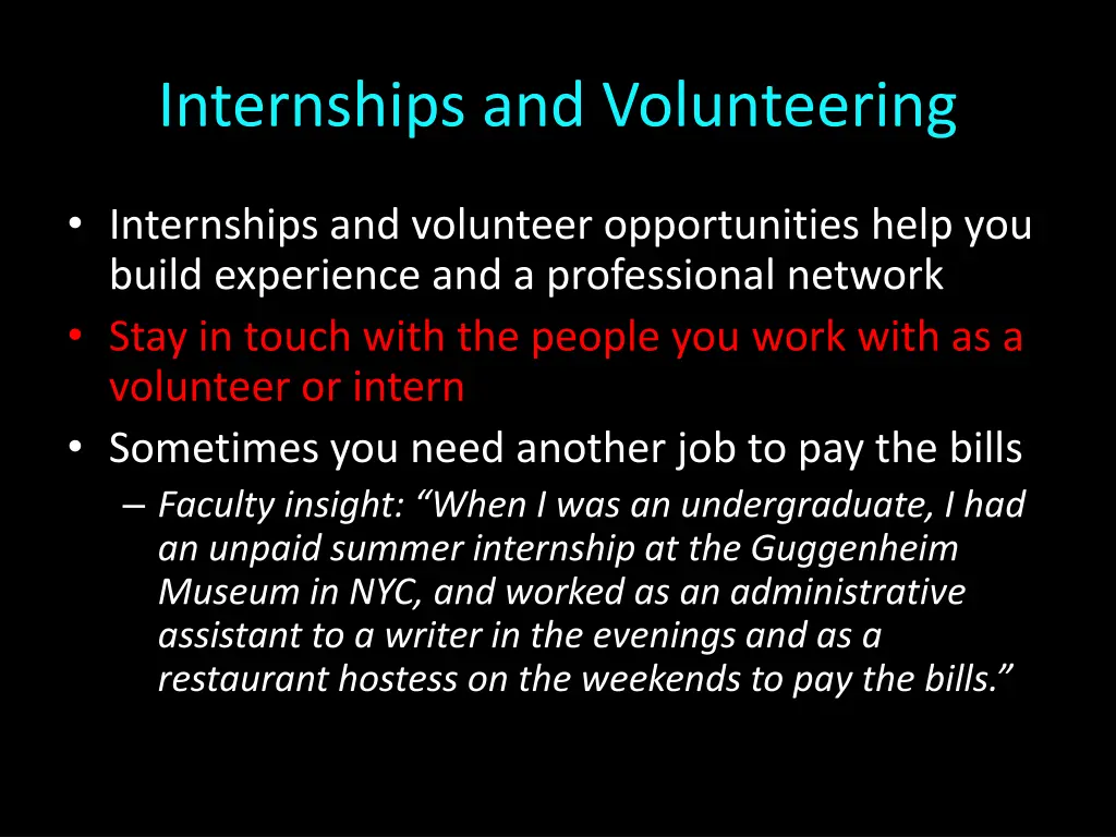 internships and volunteering