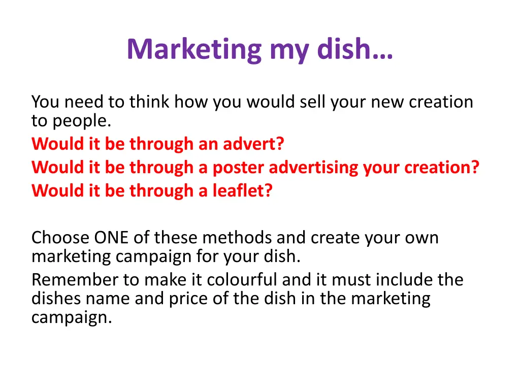 marketing my dish