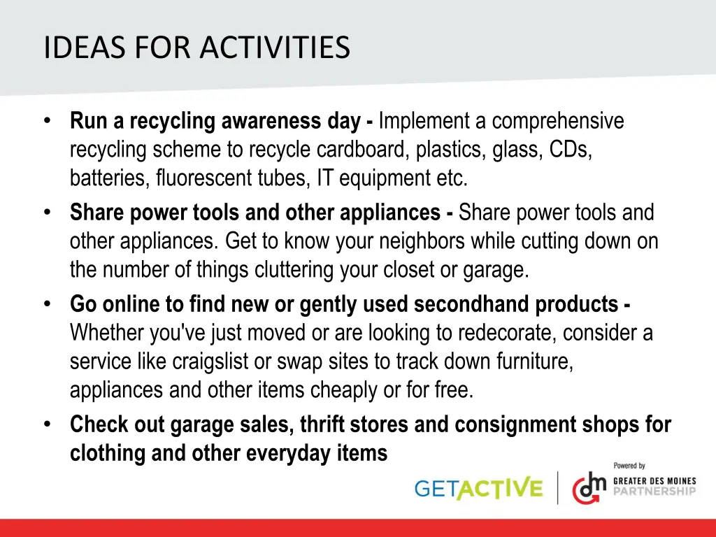 ideas for activities