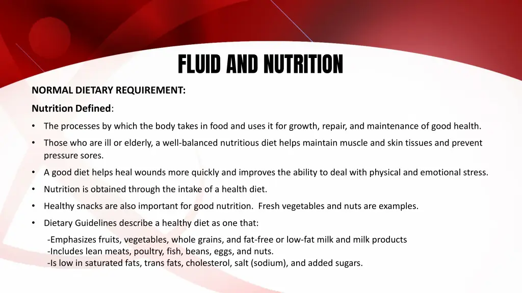 fluid and nutrition