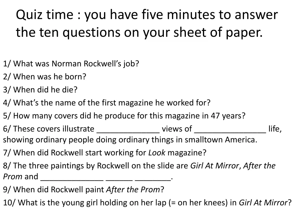 quiz time you have five minutes to answer