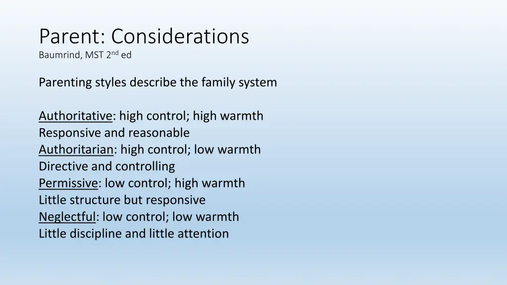 parent considerations baumrind mst 2 nd ed