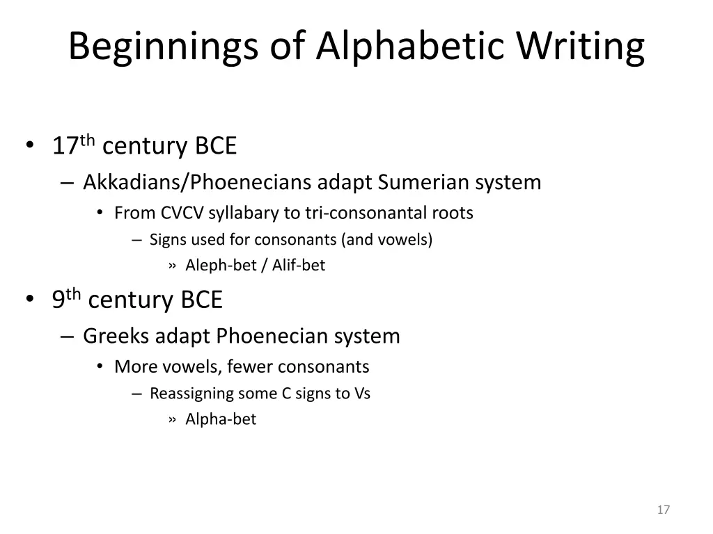 beginnings of alphabetic writing