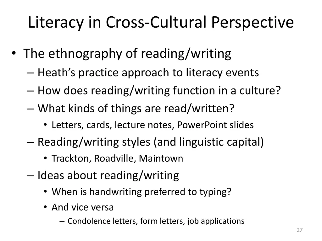 literacy in cross cultural perspective