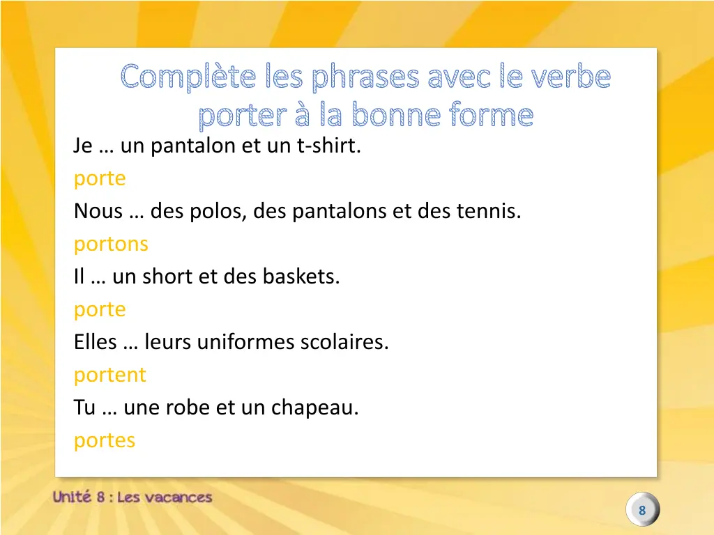 compl te compl te les phrases avec le verbe