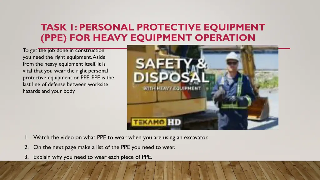 task 1 personal protective equipment