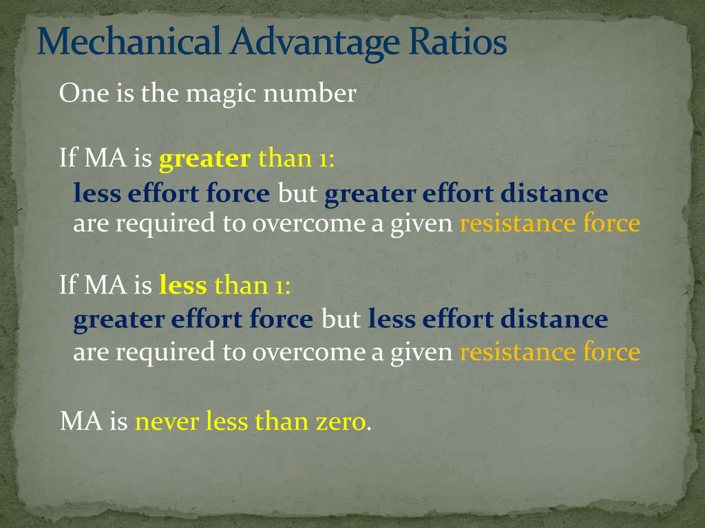mechanical advantage ratios