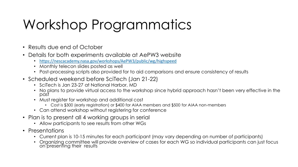 workshop programmatics