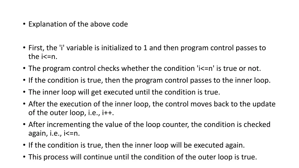 explanation of the above code