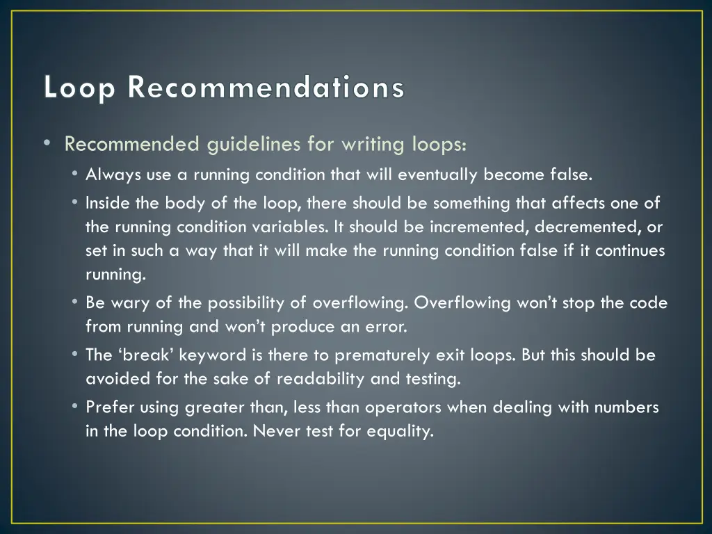 loop recommendations